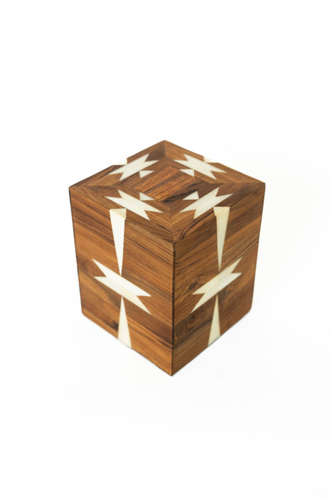 "Spirit" Handmade Teakwood Cremation Urn with Horn Inlays