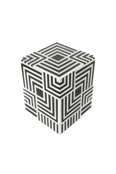 "Geometric" Black and White Horn Inlay Cremation Urn