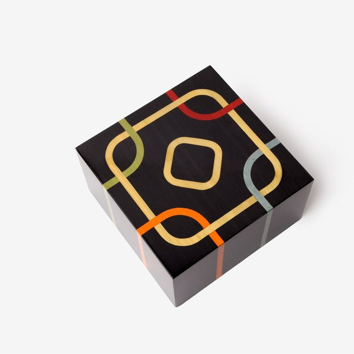 Il Centro - Large Black, Yellow, Red, Blue & Green Wood Cremation Urn - Modern Memorials