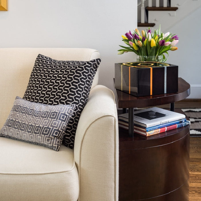 The Center Urn - Large Black, Yellow, Red, Blue & Green Wood Cremation Urn - Modern Memorials