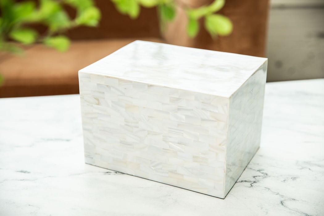 White Mother-of-Pearl Cremation Urn - Modern Memorials